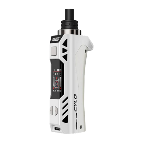 Yocan Cylo vape device. white color with black accents. 