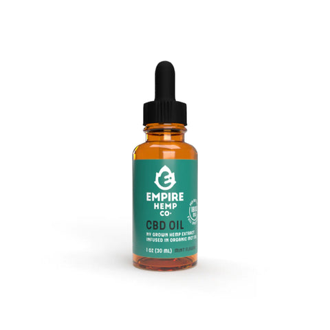 Empire Hemp Co. Mint Flavor Tincture 1800mg CBD. Amber bottle with mint green label.