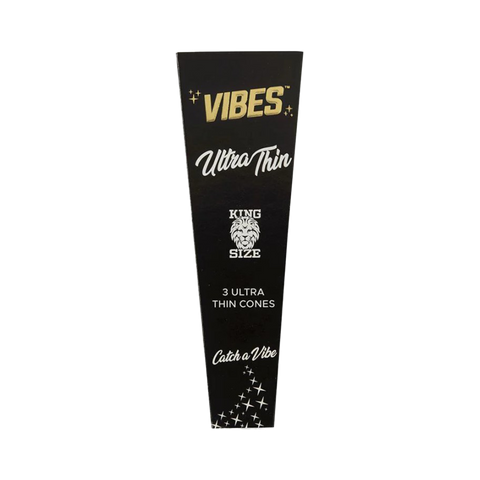 Hemp Vibes king size cones. 3 pack. black package with white lettering. 