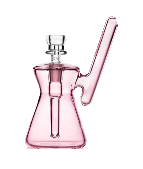 GRAV Glass hour glass pocket bubbler. Translucent pink color. 