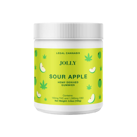 Jolly Cannabis Sour Apple 10:1 gummies green label on white jar