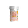 Jolly Mini White Peach 1:1 THC:CBC gummies. 15ct pink label on white jar